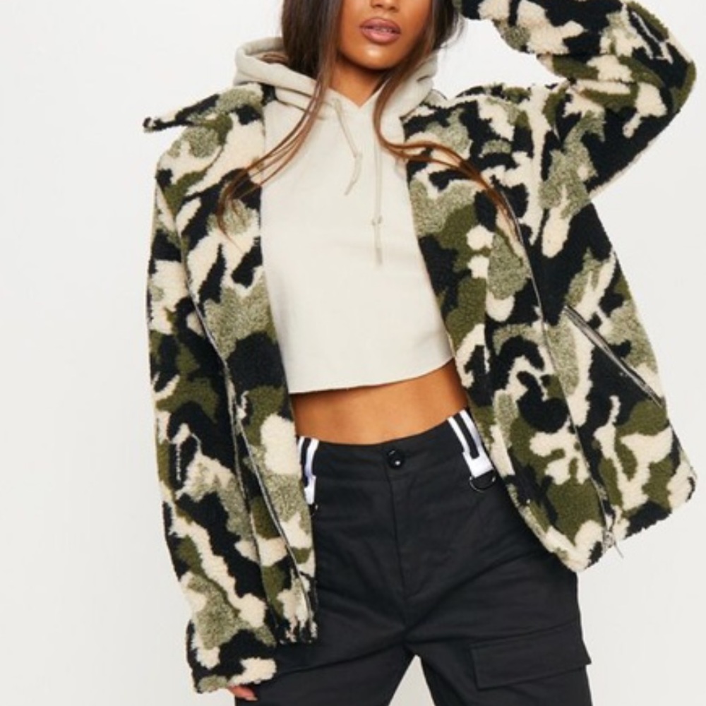 Pretty Little Thing Camo Borg Aviator Jacket